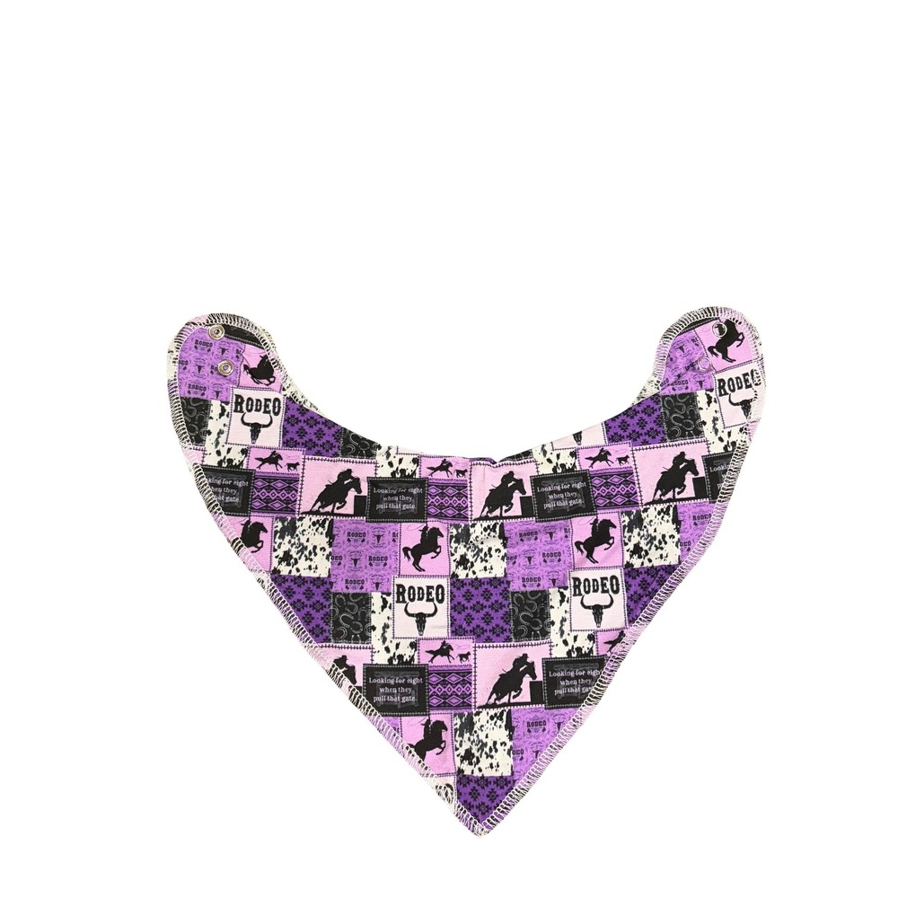 Purple‎ Rodeo Patchwork Bandana Bib Western Horse Cowhide Print Snap Closure - Picture 3 of 4